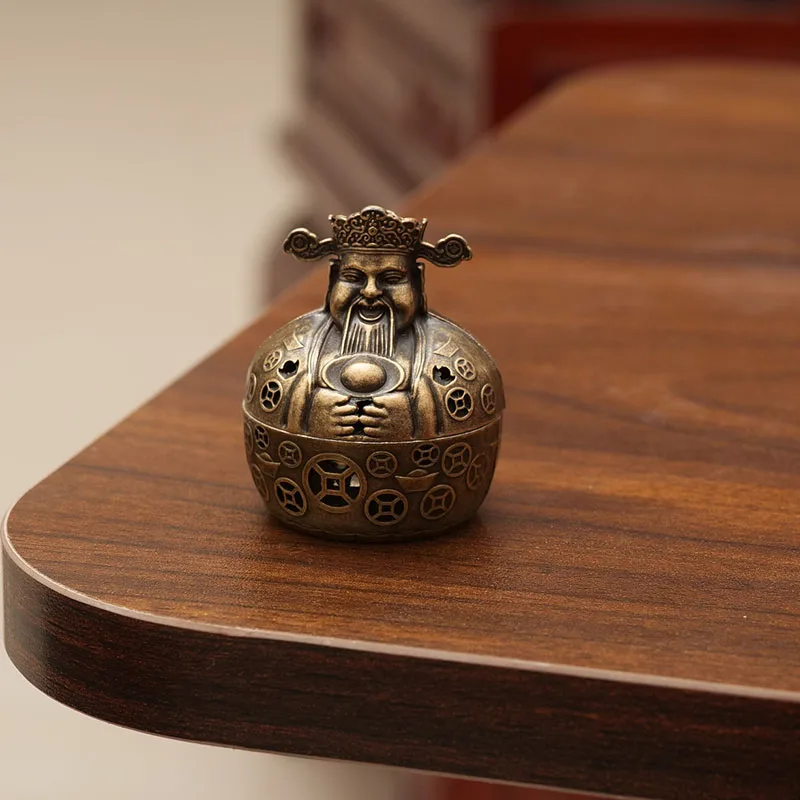 Creative Mini Aromatherapy Furnace, Home Indoor Zen Tea Ceremony Decoration, Metal God of Wealth Shape Small Incense Burner, 1Pc