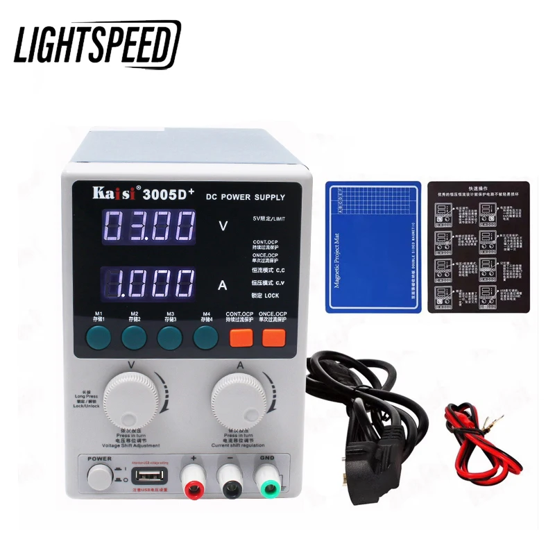 

Kaisi 3005D+ 30V 5A Digital Adjustable DC Power Supply Laboratory 4 Bits Voltage Switching Regulator for Phone Repair