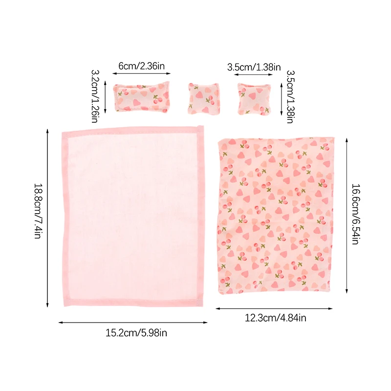 1:12 Dollhouse Miniature Four-Piece Bedding Set - Bed Sheet, Quilt, Pillow, and Quilt Cover Decor