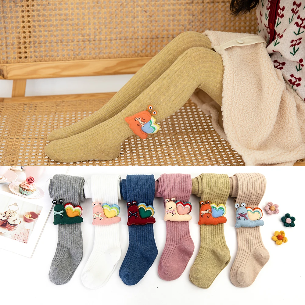 

1-9 Year Girls Child Pantyhose Cute Cartoon Snail Accessory Princess Baby Kids Tights & Stockings Cotton Student Trousers Tights