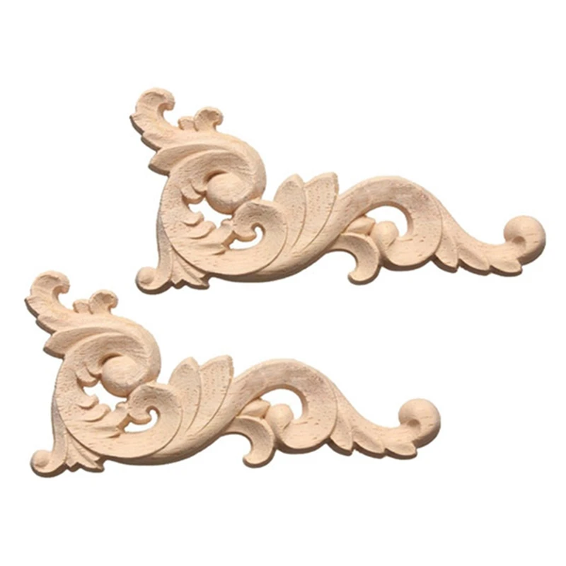 

2X Wood Carved Decal Corner Onlay Applique Door Wall Decor 12X6cm Unpainted