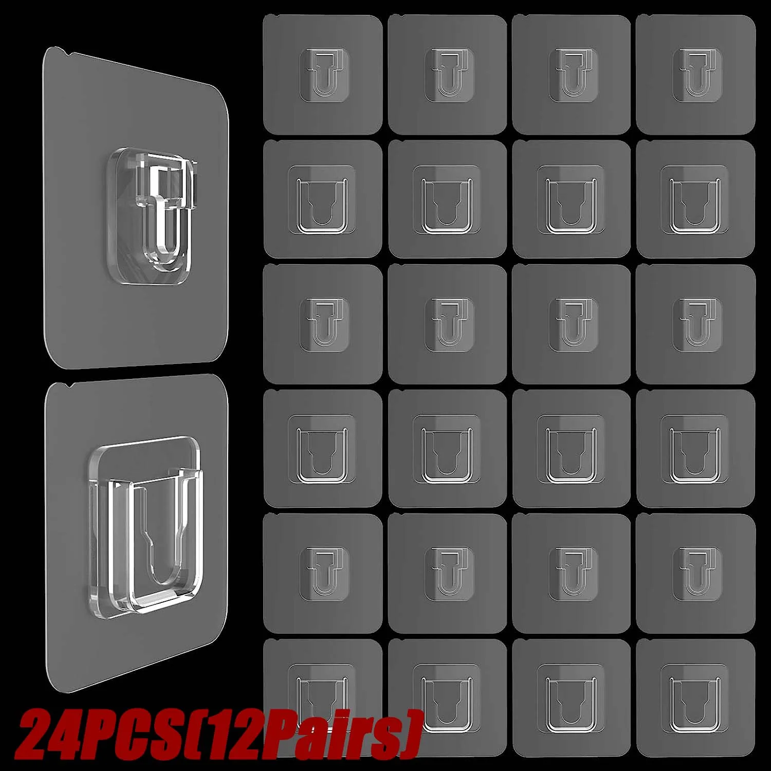 

12Pairs Nail-Free Hanger Sticky Hooks Double-sided Adhesive Sticker Wall Hooks Waterproof Multi-Purpose Kitchen Bath Door Hooks