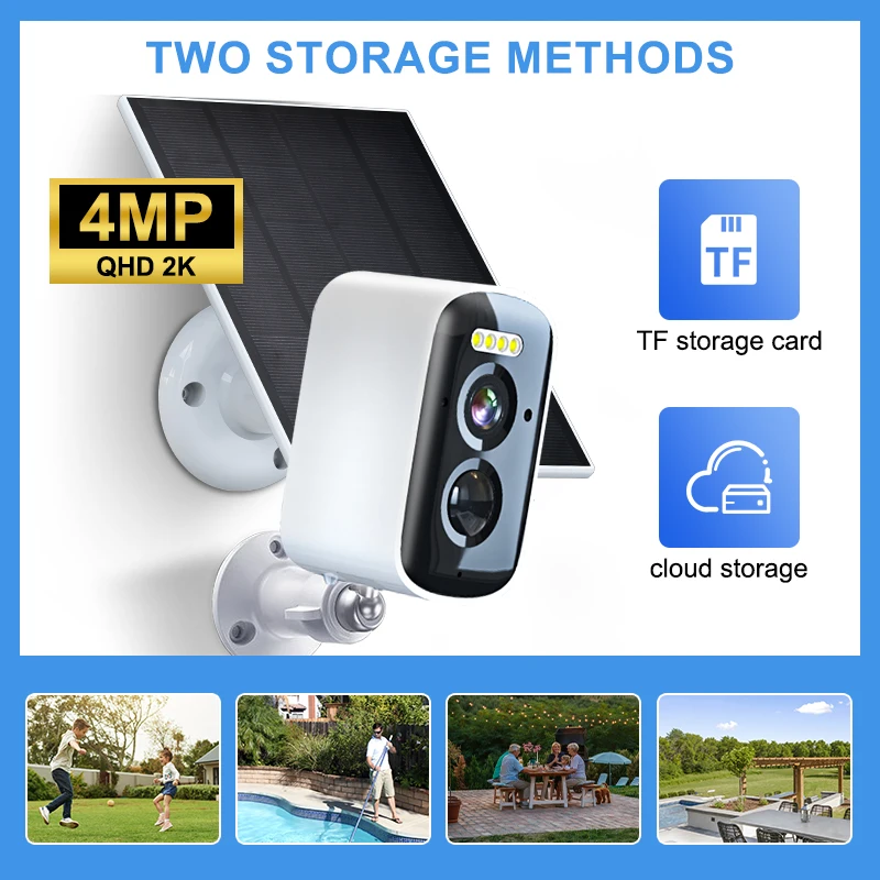 4MP Kablosuz Güneş Enerjili Kamera 2K Full HD Kablosuz WiFi Kamera Hareket Sensörü Dış Mekan Güvenlik Gözetleme Kamerası CCTV Kamera