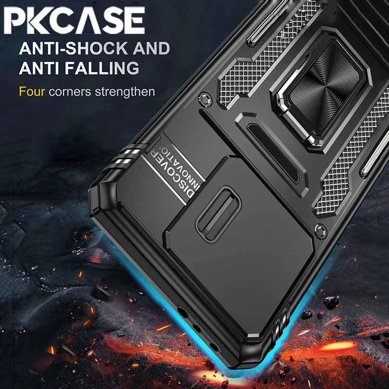 Enhanced Shockproof Case with Slide Push Window Cover and Built-in Bracket