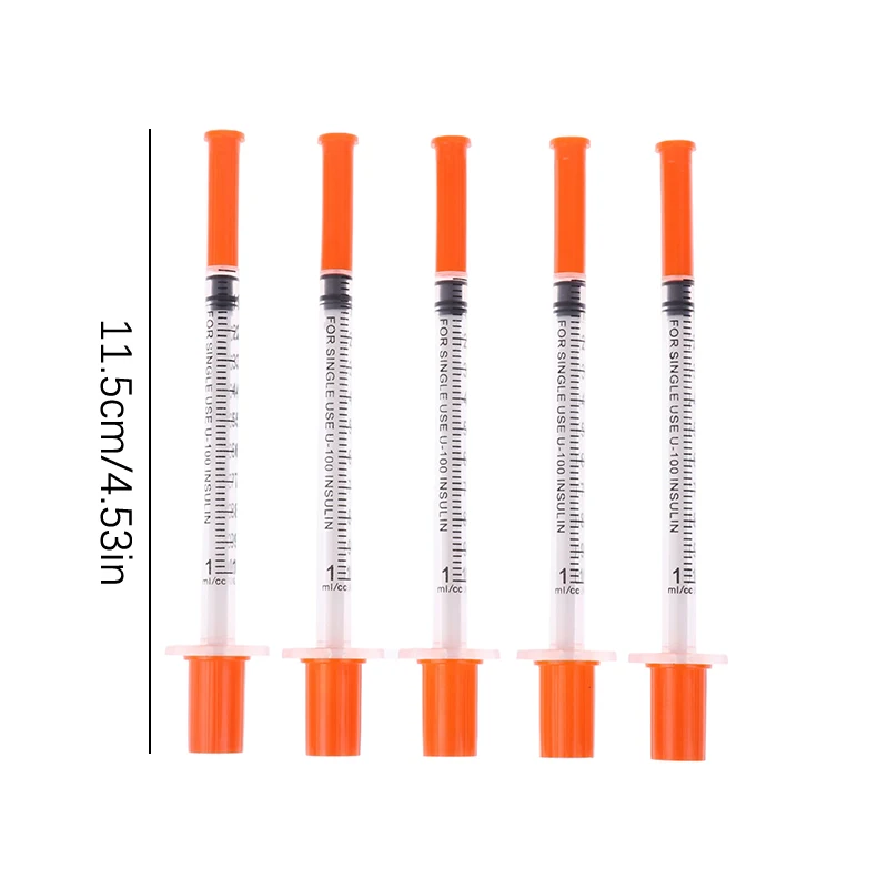 Disposable Plastic Syringe Veterinary Needle 5Pcs 0.3/0.5/1ML Disposable Plastic Veterinary Syringe Orange Cap Sterile Insulin Syringe With Needles For Pet Farm Animal