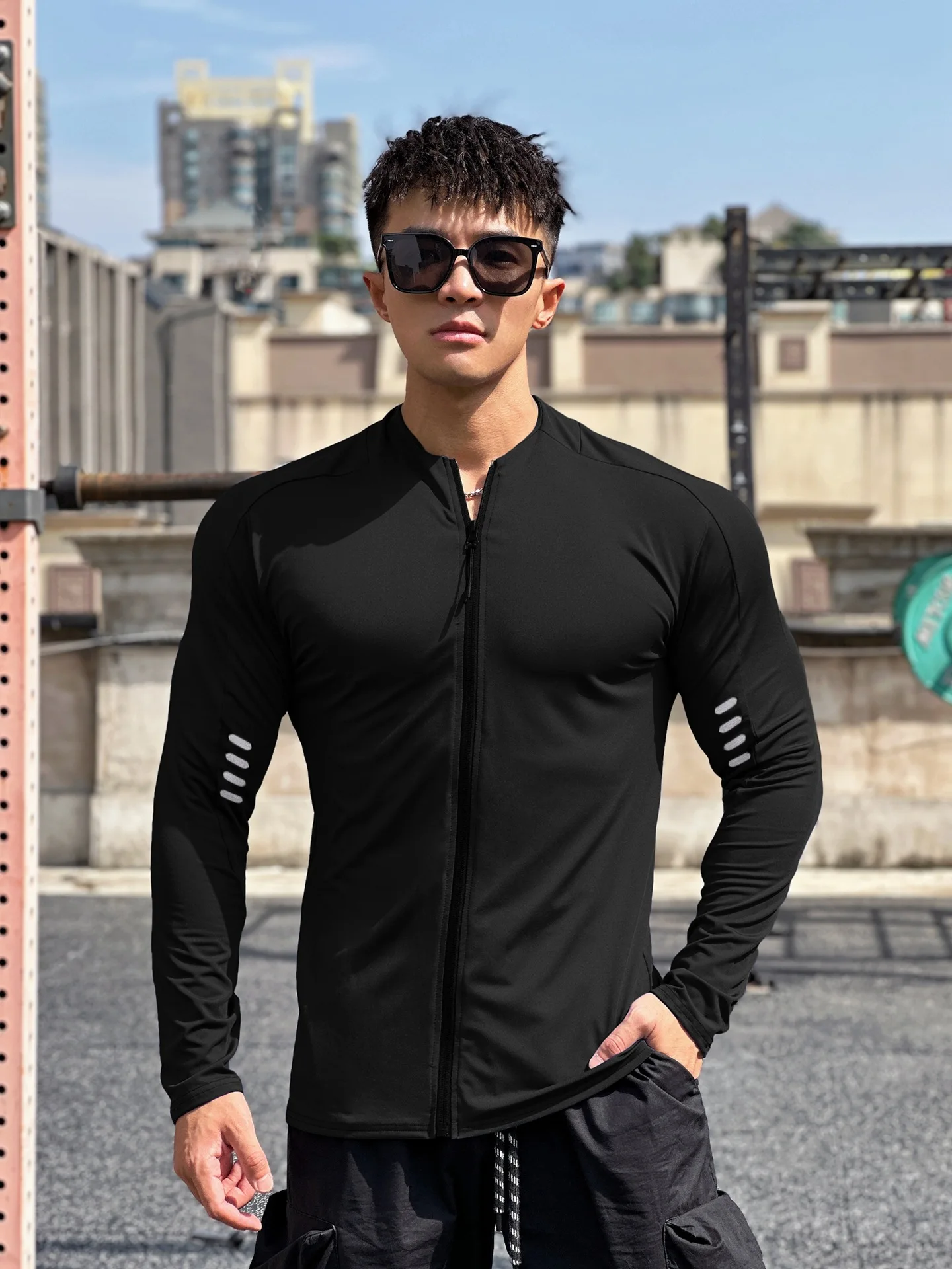 Men's running sports fitness jacket cycling long sleeve quick dry tights running training clothing Spring and autumn men