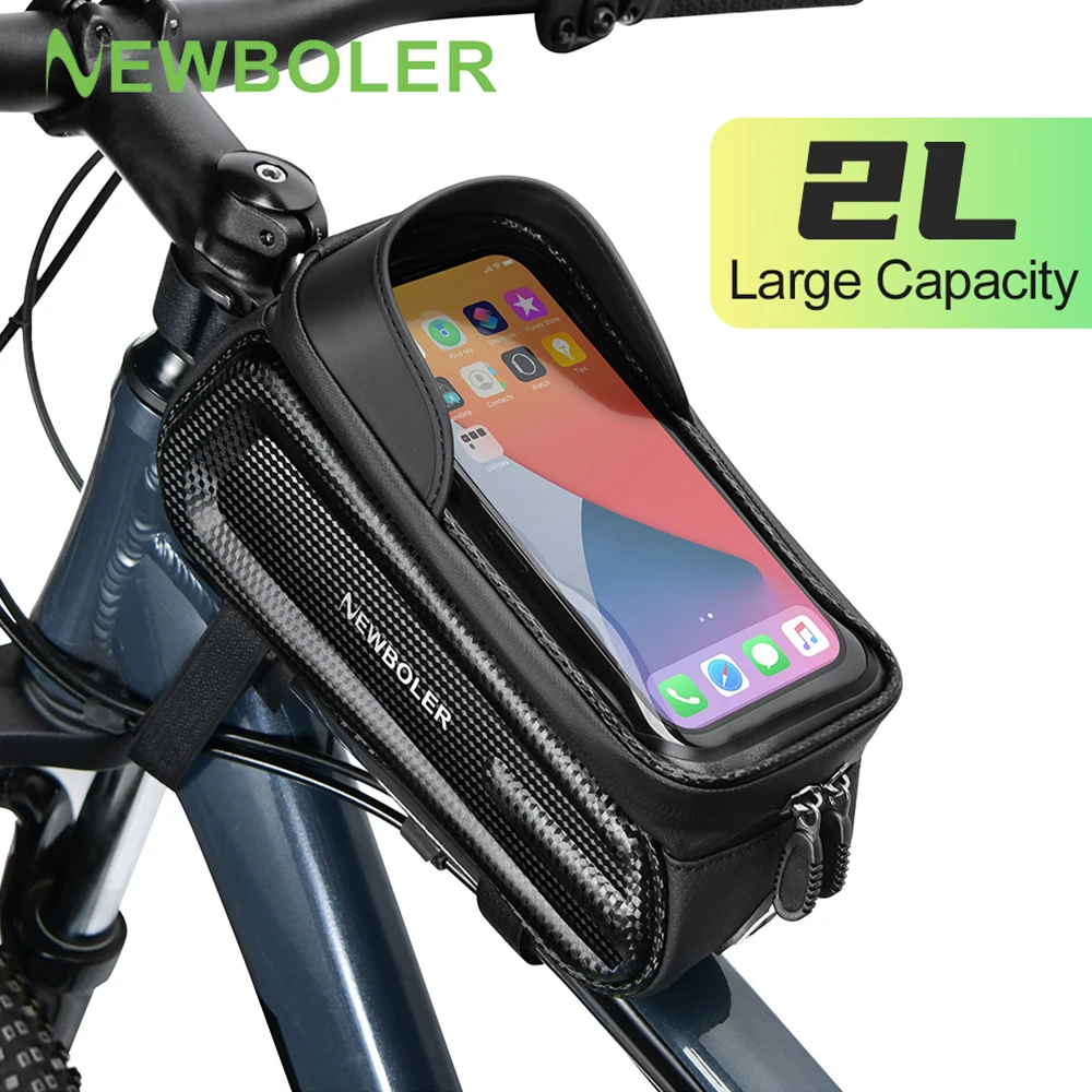 NEWBOLER 2L Bicycle Bag Cycling Top Front Tube Frame Bag Waterproof 7.2Inches Phone Case Storage Touch Screen MTB Road Bike Bag