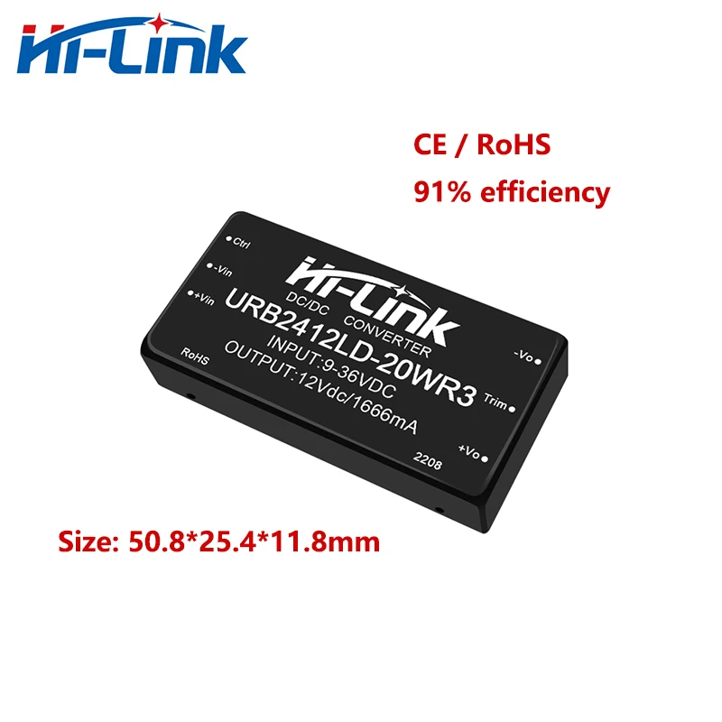 

Hi-Link, 10 шт./лот, новая модель, 20 Вт, 24 В до 12 В, 1666 мА, постоянный ток, преобразователь постоянного тока, понижающий источник питания, интеллектуальный модуль