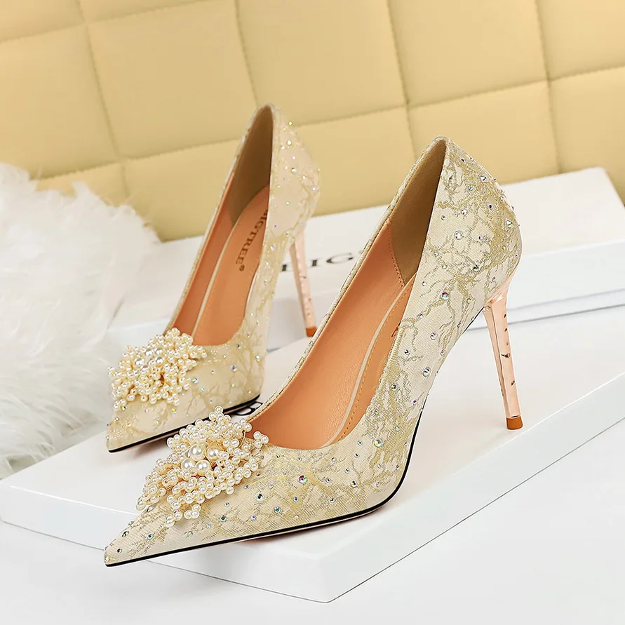 

Bigtree Elegant Women Pumps Pearl Crystal Wedding Shoes Bride Party Shoes Sexy Heeled Stiletto High Heels Women Pumps 2022 New