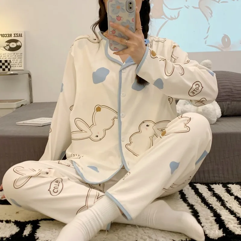 Spring And Summer 2 Piece Nursing Clothes Cotton Nursing Homewear Sweat Absorbent Monthly Clothing Maternity Pajamas Homewear 6