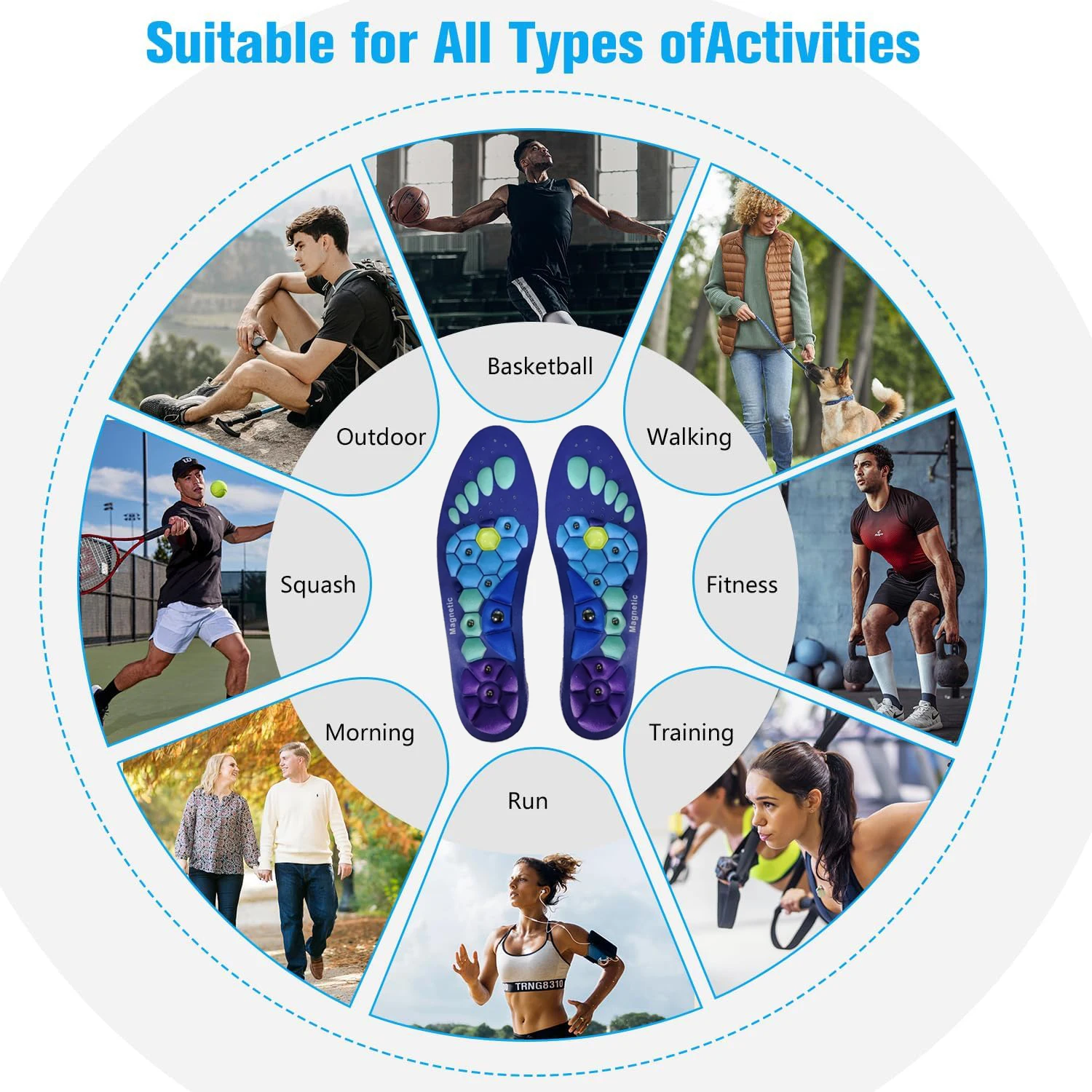 EVA Orthopedic Acupoint Massage Insoles with Magnetic Technology Arch Support Gel Shoe Insert Improved Blood Circulation Unisex