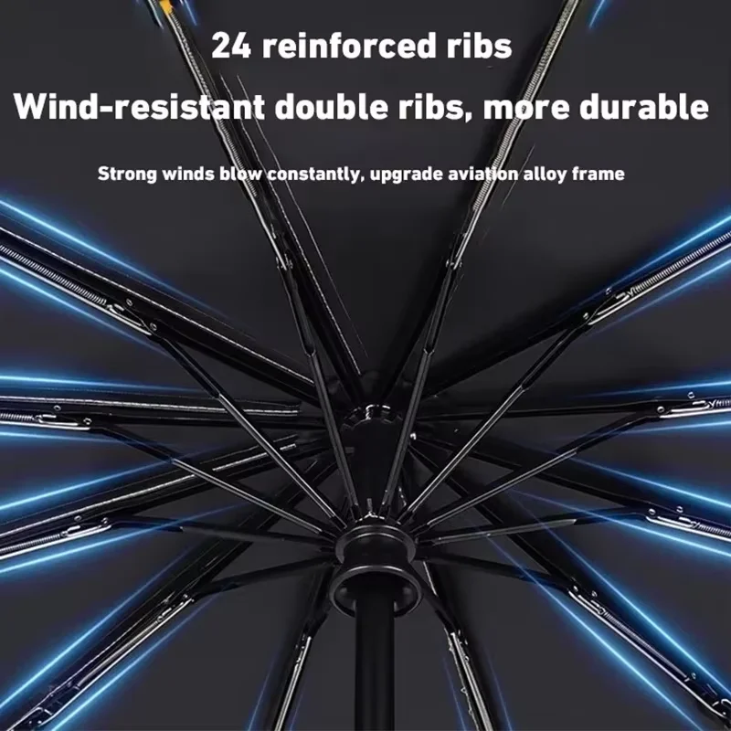 24 Bone Solid Color automatic umbrella Light Collapsible Large Format Outdoor Sunshade UV Protection
