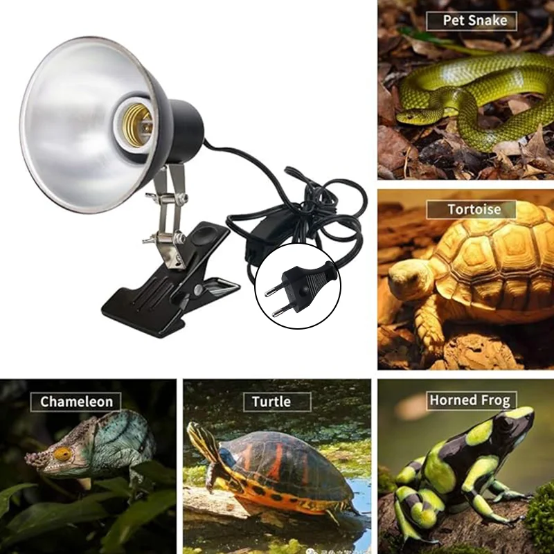 Reptile Ceramic Lamp Holder Adjustable Clip-on Metal Lampshade Calcium Supplement Heating Lamp Holder For Turtle Lizard Snake