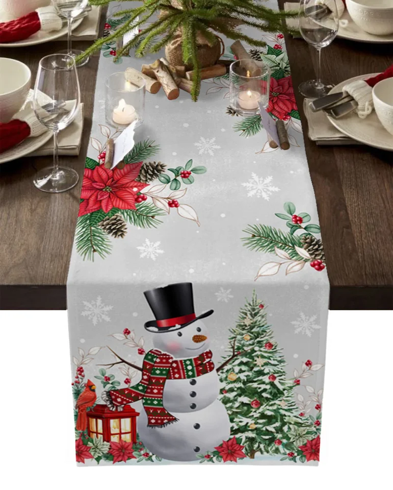 装飾用のクリスマステーブルランナー、雪だるま、雪片、結婚式、家