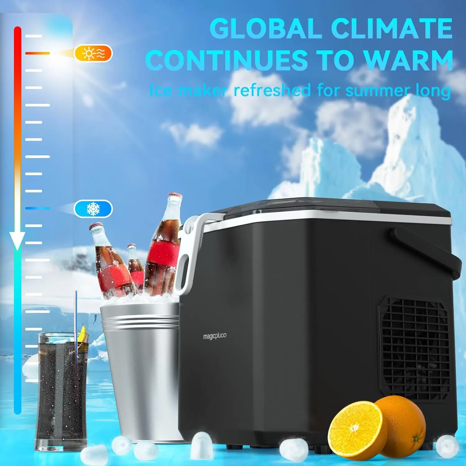 Ice Makers Countertop, Ice Machine with Carry Handle, 9 Cubes in 6 Mins, 26.5 lbs per Day, Self-Cleaning Portable Maker for Home