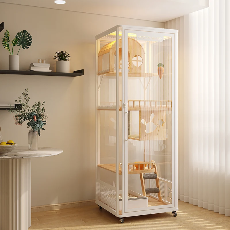 Sustainable Panoramic Pet Furniture Cat Tower Hotel Large Cat Cage Enclosure Cabinet Luxury Indoor Wooden Pet House Villa