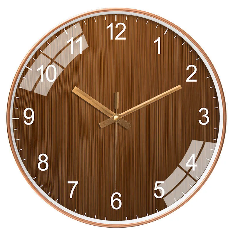 Wood Grain Simple Black Punch-free Wall Clock Golden Mute Cartoon Glass Clock 056J  