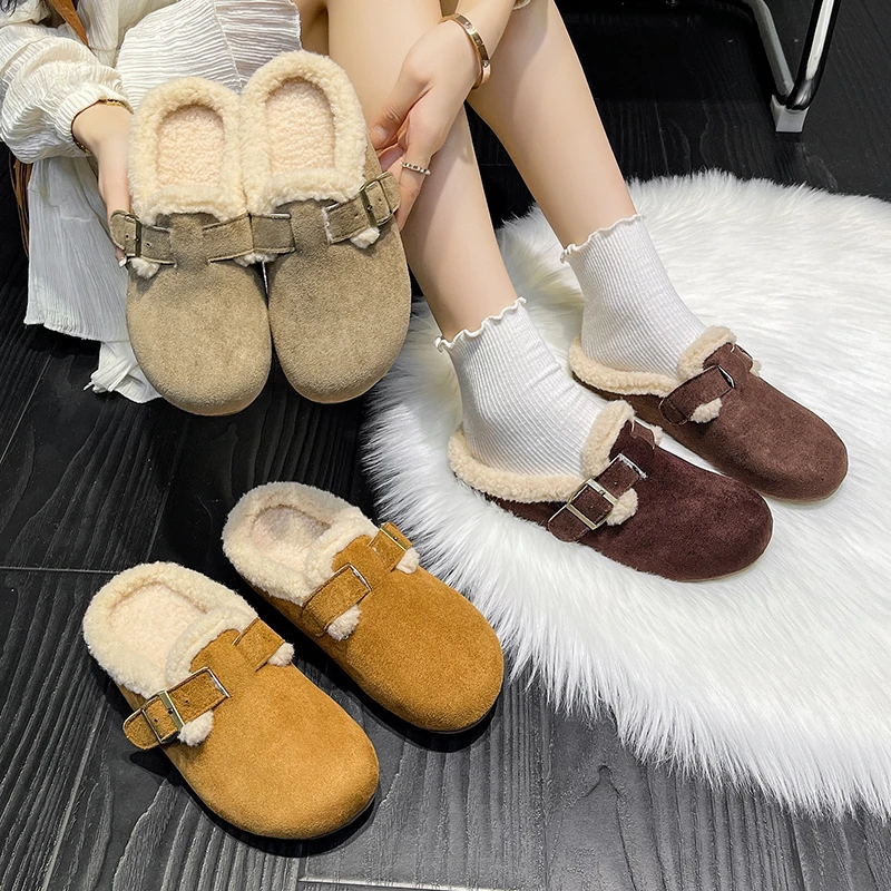 With Round Toe Anti Slip Warm and Casual Cotton Slippers for Women in Winter Fashionable New Elegant Flat Cotton Slippers