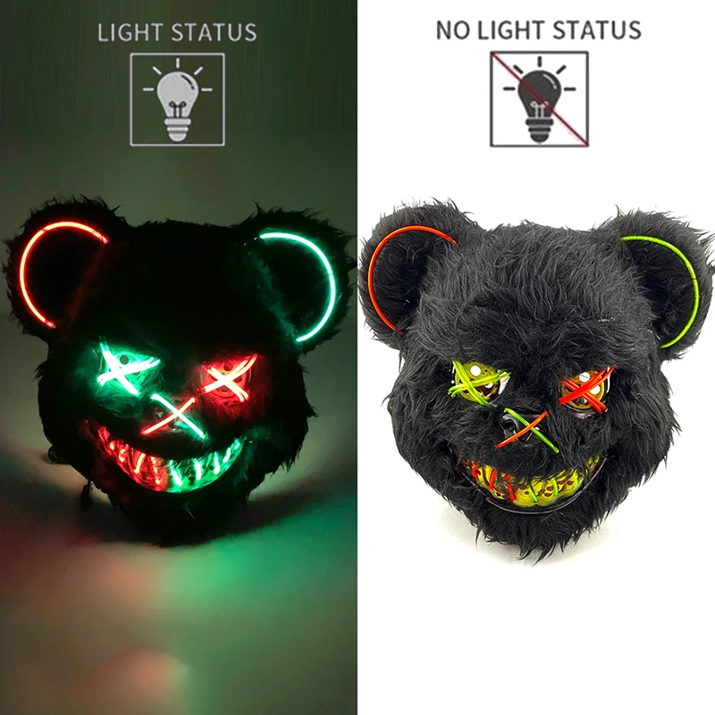 Plush Black Bear Mask - Spooky Costume Prop for Halloween and Cosplay Events