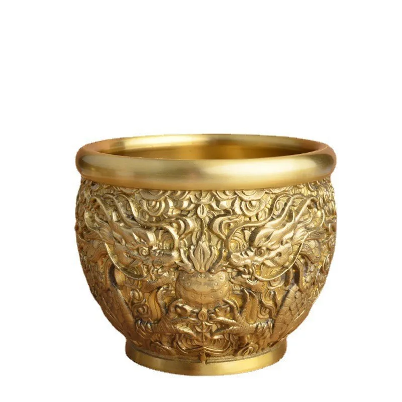 

Vintage Desktop Traditional Fengshui Ashtray Chinese Cigarette Ash Tray Brass Treasure Basin Smoking Ash Container for Home