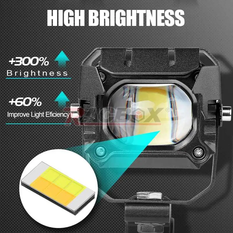90W/100W Motorcycle LED Spotlight Blue Devil Eyes High Power Headlight Lens Whit