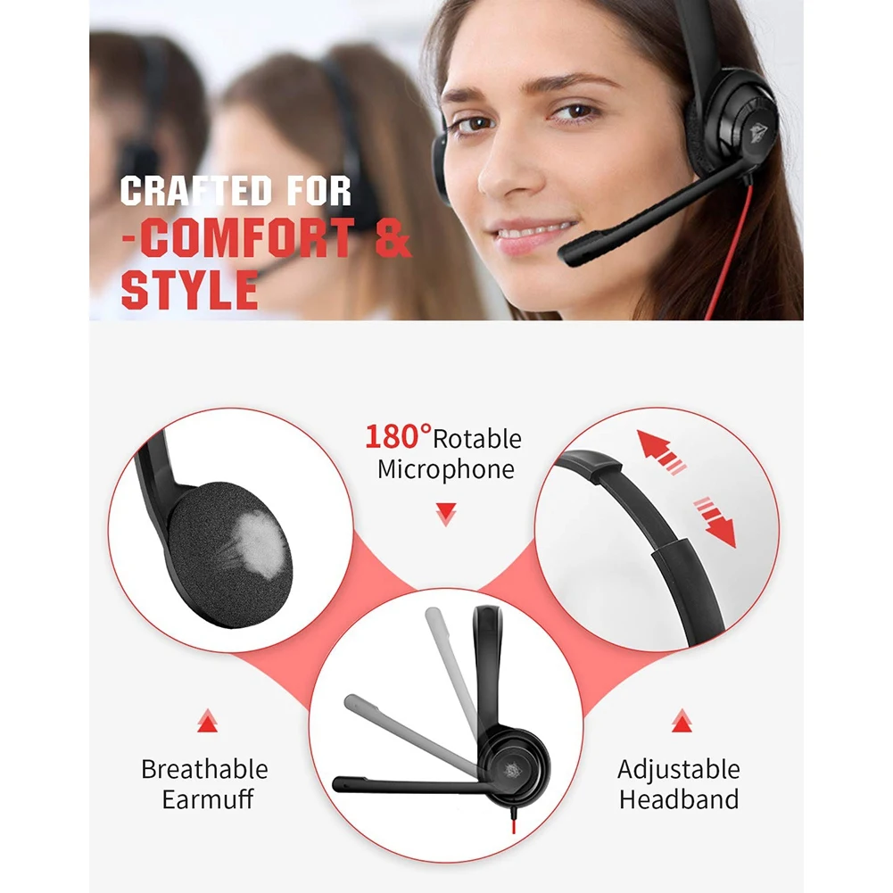 NUBWO USB Headset with Noise Cancelling Microphone for PS5 Laptop Computer, On-Ear Wired Office Call Center Headset for Boom