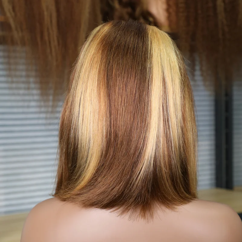 P4/27 Bob Lace Frontal Wig Highlight Bob Wig Human Hair Wigs Brazilian Straight Lace Front Wig For Women Colored Honey Blonde