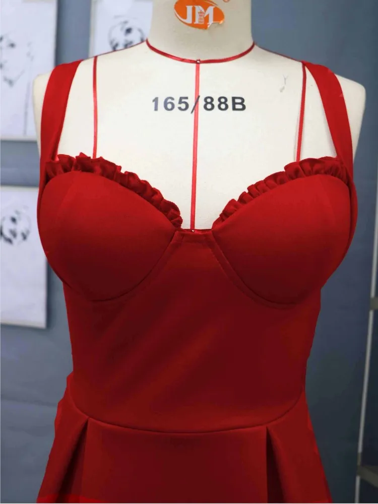 Women's Formal Wrap Red Midi Dress V Neck Sleeveless Summer Ladies Elegant Sexy Strap Evening Cocktail Party Gown Ceremony Dress
