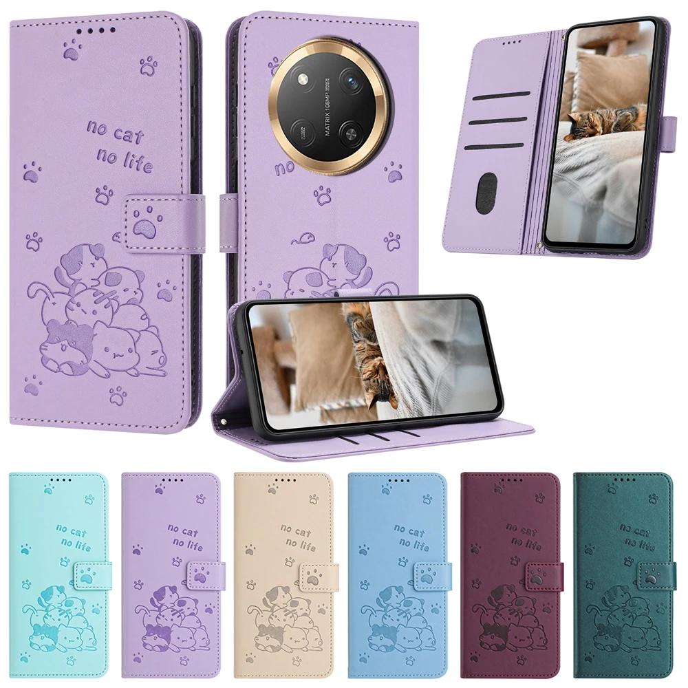 Curte Cat Leather Wallet Cover Case with Stand and Card Holder