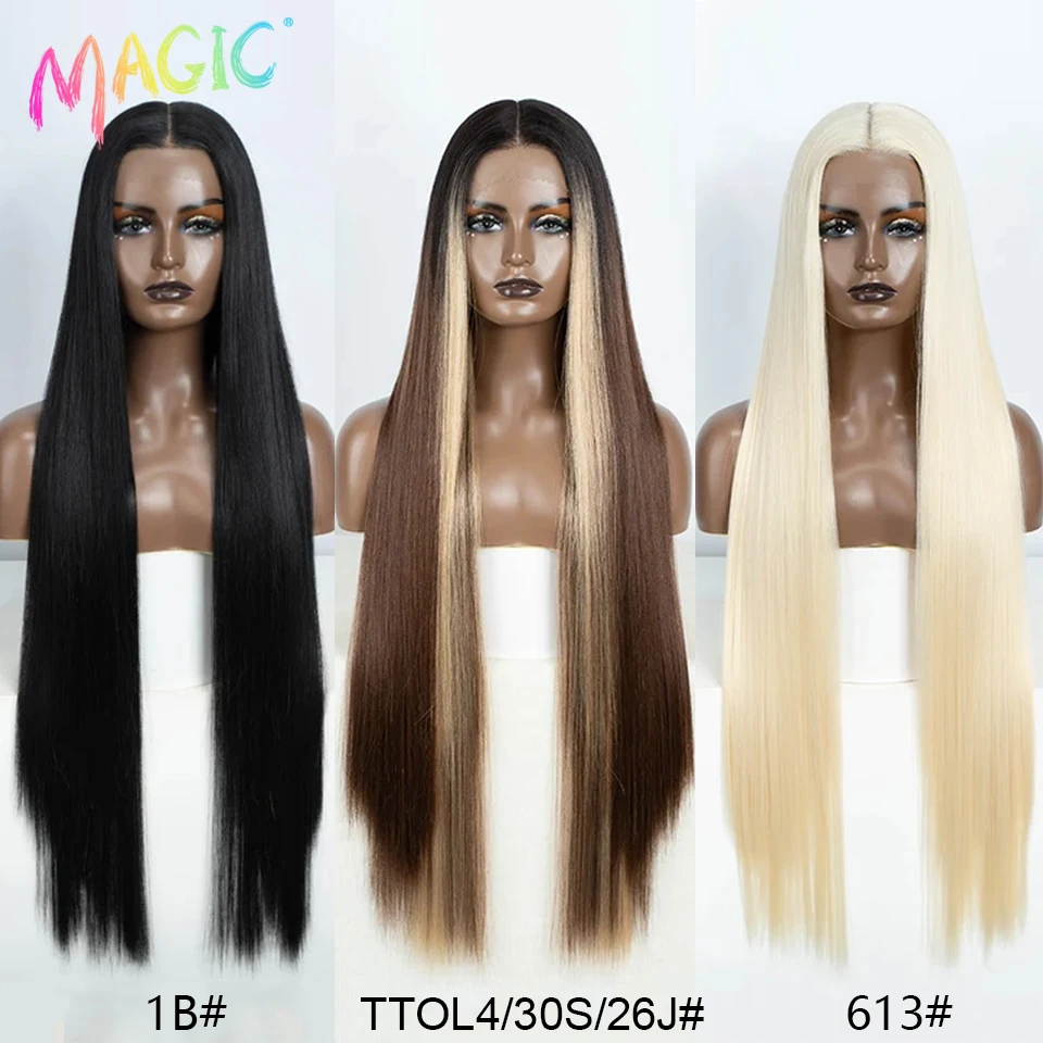 

Magic Straight Cosplay Wig Synthetic Lace Front Wig For Women 38 Inch Long Ombre Brown613 Blonde Hightlight Lace Frontal Wigs