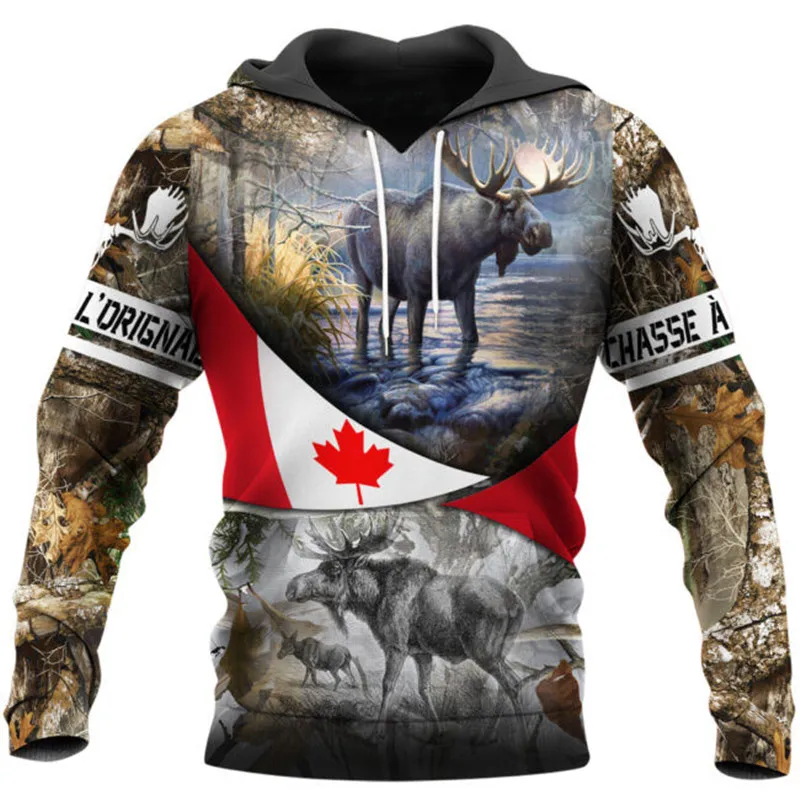 

Fashion Autumn Hoodie Moose Hunting3D Print Men's Zip Hoodie Unisex Harajuku Street Casual Sweatshirt Jacket