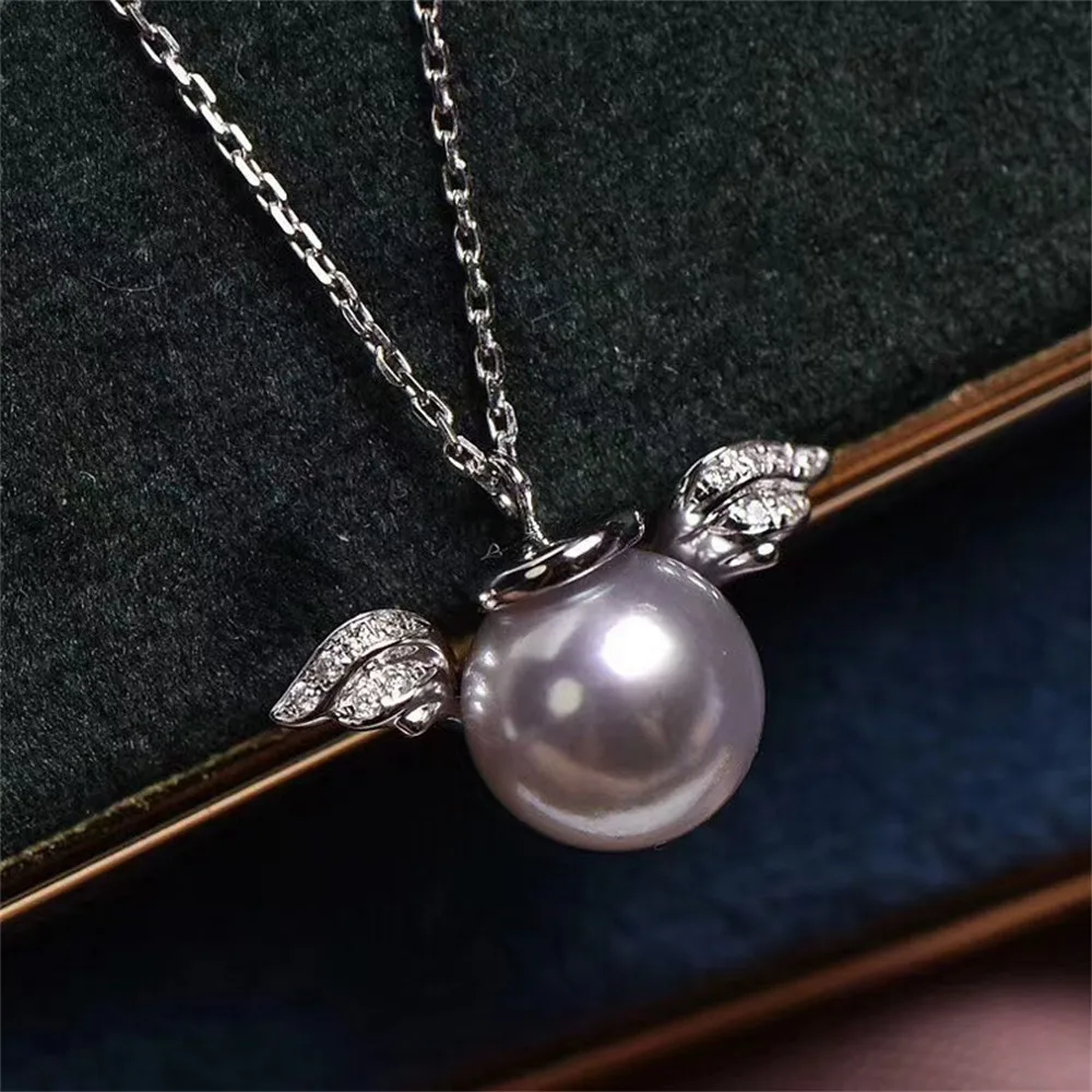

DIY pearl accessories S925 sterling silver pendant with angel style necklace and jade pendant for women with 7-8mm round beads