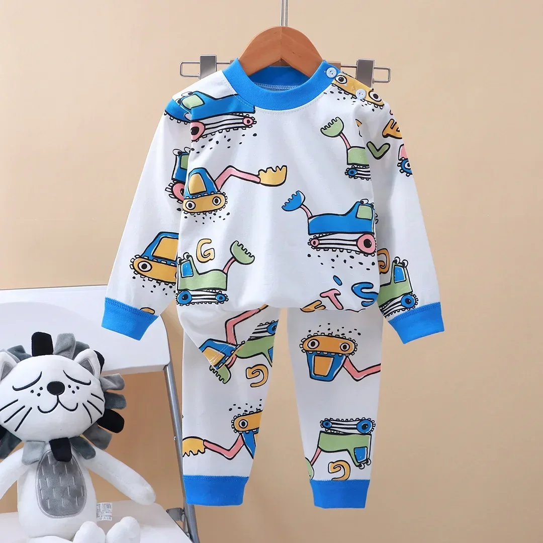 Kids Boys Girls Pure Cotton Pajamas Cartoon Long Sleeve T-Shirt Tops with Pants Toddler Baby Autumn Sleepwear Clothing Sets
