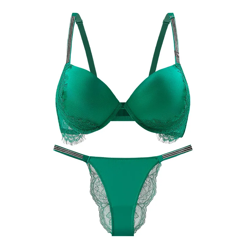 Push Up Underwear With Bulge Bralette Rhinestone Lingerie Pitted Bra and Panty Set for Women Seamless Brassiere Gathering Chest