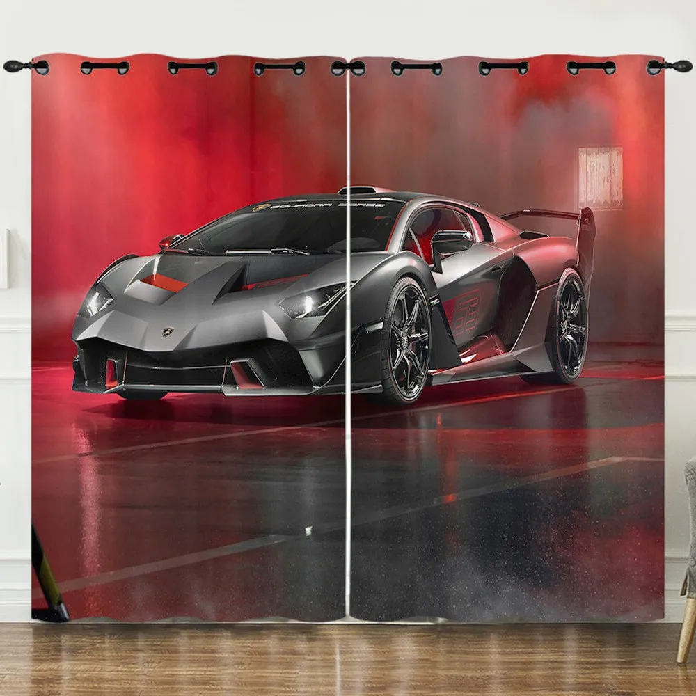 3D tisk moderní laciný černá sportovní aut hustý 2 kousky hubený stínící polyesterová záclona pro žití pokoj ložnice dekorace háčků