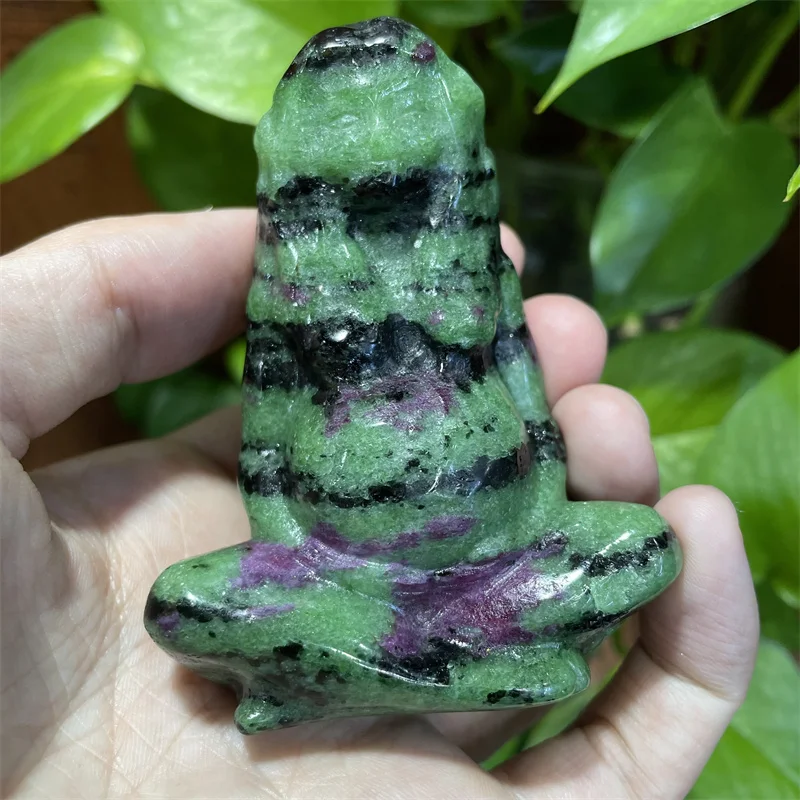 

8cm Natural Ruby In Zoisite Gaia Carved Crystal Polished Quartz Healing Stones Gemstones For Home DIY Decoration 1pcs