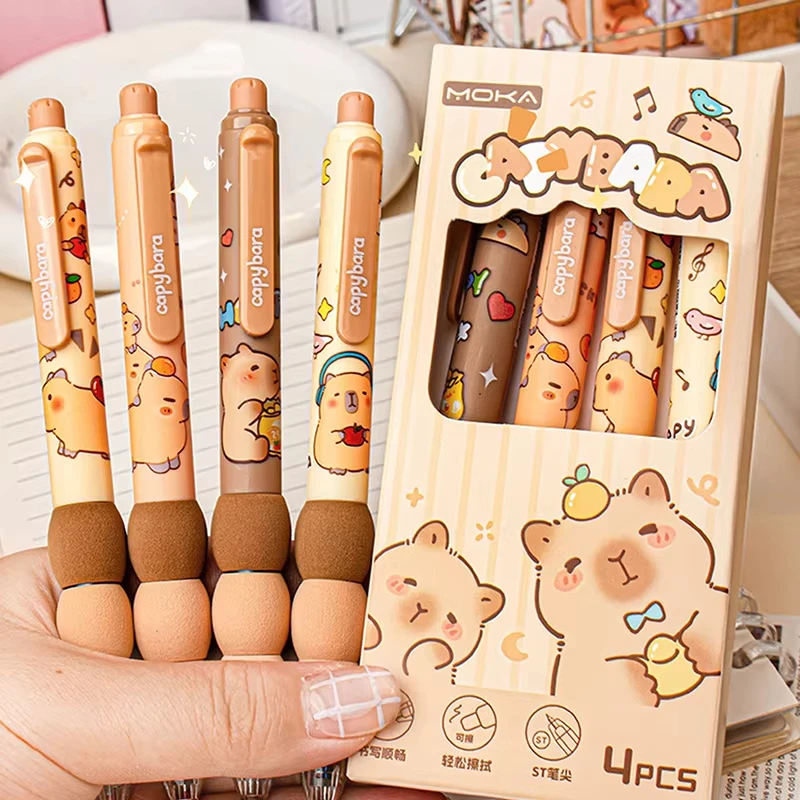 Set di 4 Penne Gel Cancellabili Kawaii a Forma di Capibara - immagine 2