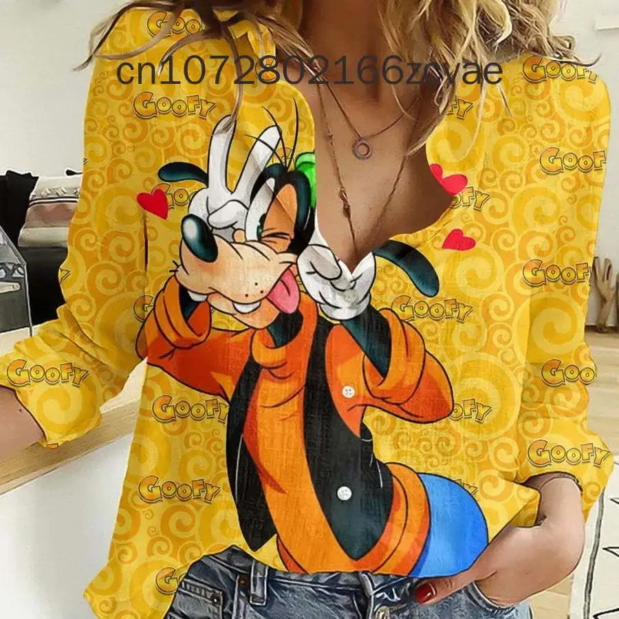 

Новинка 2024, женская рубашка с изображением Чеширского кота, летняя повседневная рубашка на пуговицах с длинным рукавом, модная пляжная винтажная рубашка Диснея, Топ