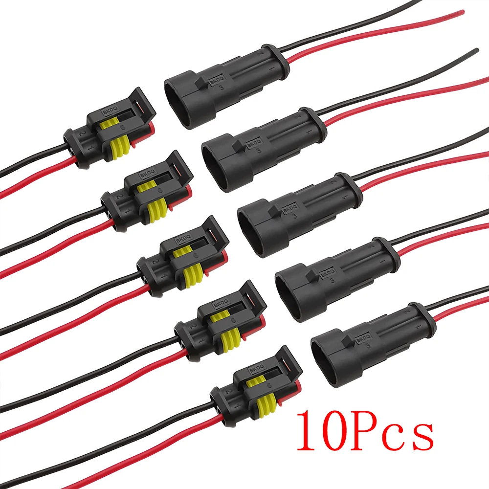 

10 шт./лот, 2-контактный водонепроницаемый переходник с вилкой «папа» и «мама», адаптер с проводным кабелем для автомобилей, автомобилей, мотоциклов