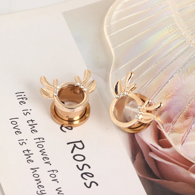 Stainless steel Rose Gold Ear Gauges Piercing Animal Ear Tunnels Plugs Screw Earrings 6-16MM 60pcs