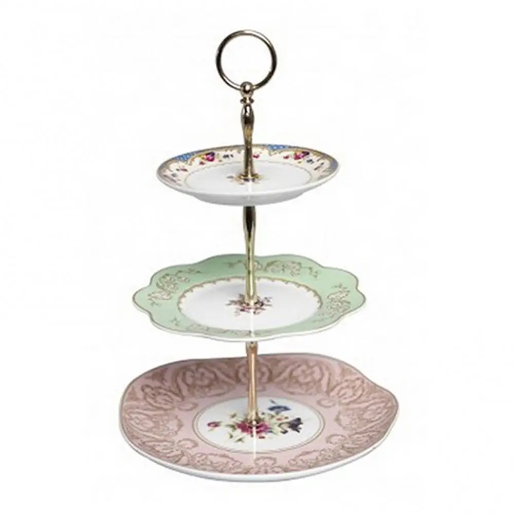 3 Tier Cupcake Stand Alloy Cake Plate Stand Round Dessert Table Rack Holder Wedding Party Display Tower Plate Golden Tone