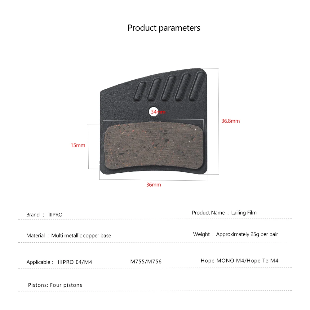 IIIPRO E4 Disc 4-piston Bicycle Brake Pad Ceramic Copper-base Brakes For E-4/M4 M755/M756 Hope MONO M4/Hope Te M4 Cycling Parts