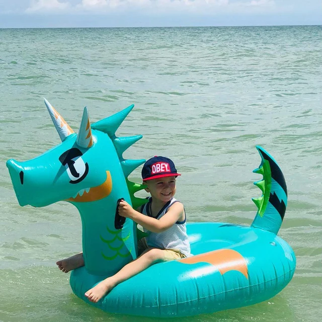 Child Green Dragon Dinosaur Pool Float Inflatable Air Mattress Adult Kids Rider On Summer Water Play Swimming Ring Fun Life Raft 4