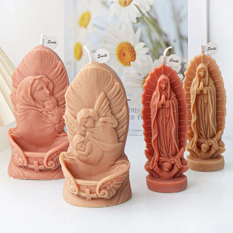 

3D Stele Angel Statue Candle Silicone Mold Handmade Virgin Mary Sculpture Scented Candle Gypsum Resin Mould Religious Decor Gift