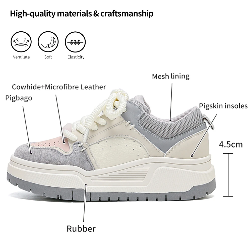 SOMILISS Platform Sneakers for Women Leather Suede Microfiber Leather Patchwork Round Toe Lady Fashion Causal Non Slip Shoes
