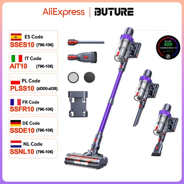 BUTURE 48Kpa 500W Handheld Cordless Vacuum Cleaner Automatically Adjust Suction 1.5L Dust Cup for Pet Hair/Carpet/Hard Floor 1
