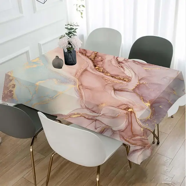 Nappe en marbre abstrait à vagues roses dorées, couverture de table à motif d'art moderne de qualité supérieure pour une cuisine élégante, un dîner à la maison 1