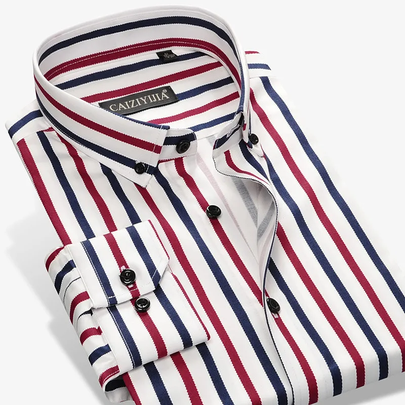 2017 New Fashion Designer Contrast Multi-striped Casual Men Shirts Slim ...