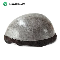 0.12-0.14mm PU hommes toupet pleine épaisseur peau indien cheveux humains hommes capillaire prothèse 130% densité perruque homme 4
