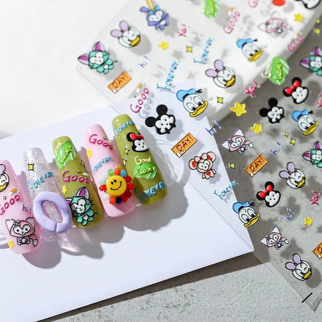 1PCS New Cute Cartoon Stitch 5D Nail Stickers Nail Art Decoration Decals  Disney Princess Mickey Mouse Anime Stickers Nail Parts - AliExpress